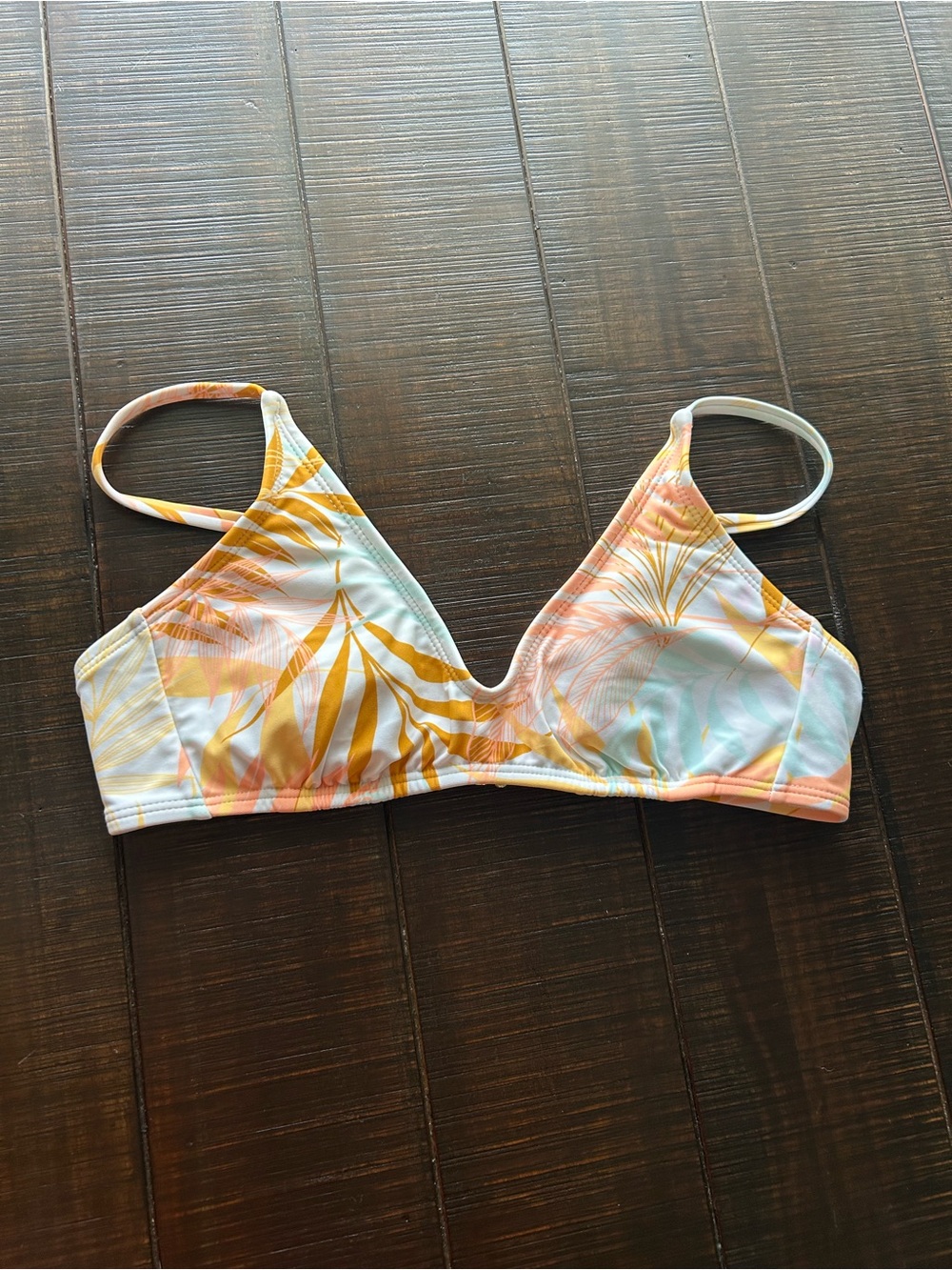 Wild Fable Yellow & Mint Leaf-Print Bikini Top A-B cup